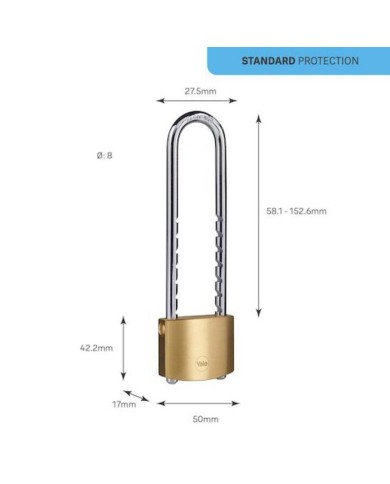 Zámok Yale Y110B/50/155/1, Standard Security, visiaci, s dlhým tŕňom, 50 mm, 3 kľúče