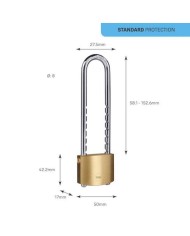 Zámok Yale Y110B/50/155/1, Standard Security, visiaci, s dlhým tŕňom, 50 mm, 3 kľúče