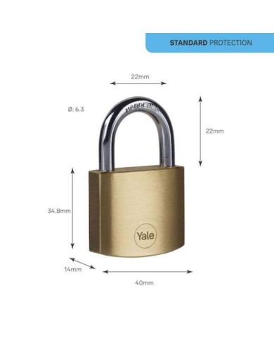 Zámok Yale Y110B/40/122/2, Standard Security, visiaci, 40 mm, zjednotené 2 zámky s 3 kľúčami