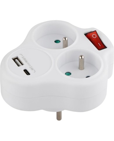 Zásuvka Strend Pro, rozbočovacia, rozdvojka, biela, 2x 16 A, USB A+C, vypínač