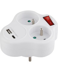 Zásuvka Strend Pro, rozbočovacia, rozdvojka, biela, 2x 16 A, USB A+C, vypínač