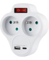 Zásuvka Strend Pro, rozbočovacia, rozdvojka, biela, 2x 16 A, USB A+C, vypínač