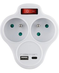 Zásuvka Strend Pro, rozbočovacia, rozdvojka, biela, 2x 16 A, USB A+C, vypínač