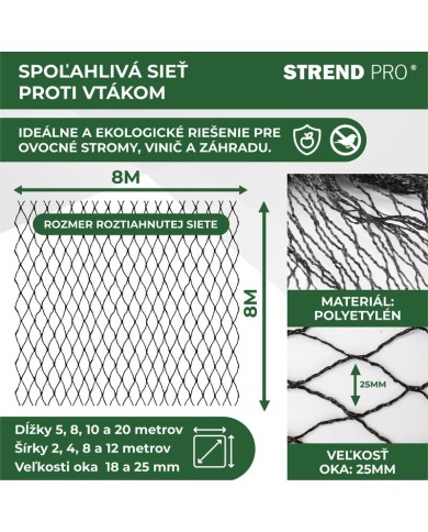 Sieť Strend Pro, 8x8 m, oko 25 mm, proti vtákom, PE