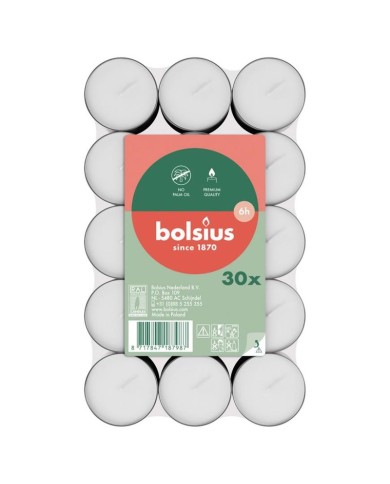 Sviečka Bolsius, čajová, 6 hod., biela, bal. 30 ks