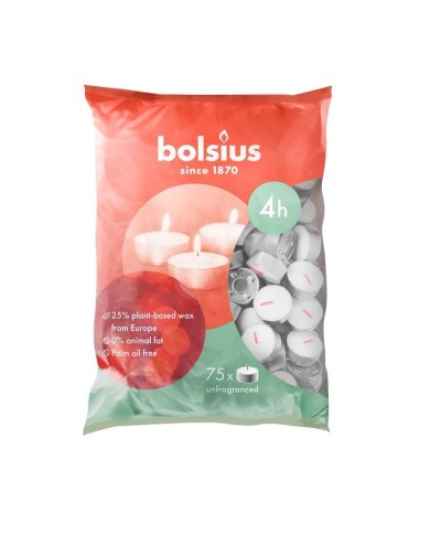 Sviečka Bolsius, čajová, 4 hod., biela, bal. 75 ks