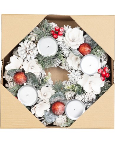 Veniec MagicHome Vianoce, prírodný, biely, adventný, 30 cm