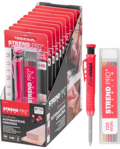 Ceruzka Strend Pro Premium, so sponou, oceľová špička, tesárska, značkovač so strúhadlom, so 6 tuhami, set