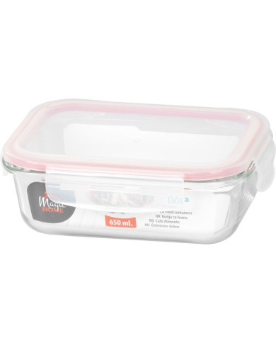 Dóza MagicHome, obdĺžniková, 650 ml, s vekom, Clip, sklenená