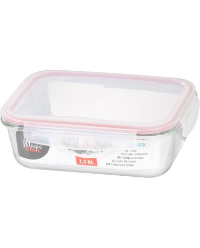 Dóza MagicHome, obdĺžniková, 1500 ml, s vekom, Clip, sklenená