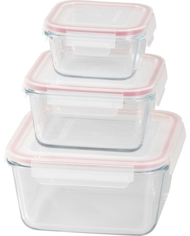 Dóza MagicHome, sada 3 ks, sklenená, sklo, štvorcová, s vekom, 450/1000/1900 ml