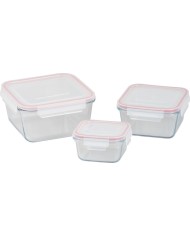 Dóza MagicHome, sada 3 ks, sklenená, sklo, štvorcová, s vekom, 450/1000/1900 ml