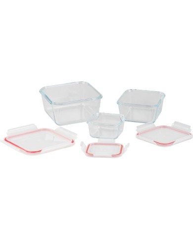 Dóza MagicHome, sada 3 ks, sklenená, sklo, štvorcová, s vekom, 450/1000/1900 ml