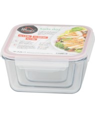 Dóza MagicHome, sada 3 ks, sklenená, sklo, štvorcová, s vekom, 450/1000/1900 ml