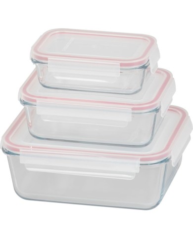 Dóza MagicHome, sada 3 ks, sklenená, sklo, obdlžníková, s vekom, 400/900/1900 ml