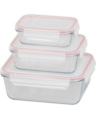 Dóza MagicHome, sada 3 ks, sklenená, sklo, obdlžníková, s vekom, 400/900/1900 ml