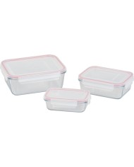 Dóza MagicHome, sada 3 ks, sklenená, sklo, obdlžníková, s vekom, 400/900/1900 ml