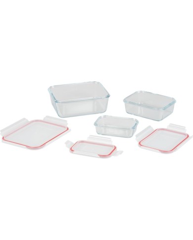 Dóza MagicHome, sada 3 ks, sklenená, sklo, obdlžníková, s vekom, 400/900/1900 ml