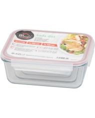 Dóza MagicHome, sada 3 ks, sklenená, sklo, obdlžníková, s vekom, 400/900/1900 ml