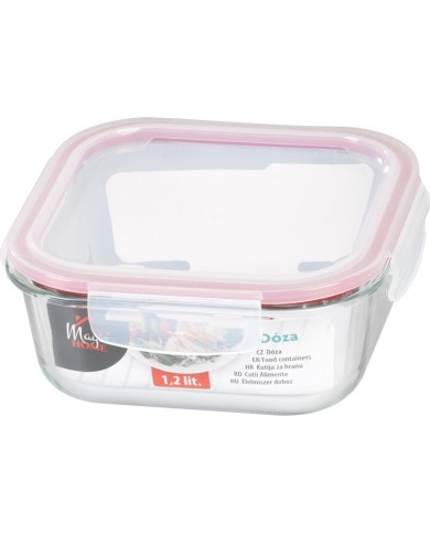 Dóza MagicHome, štvorcová, 1200 ml, s vekom, Clip, sklenená