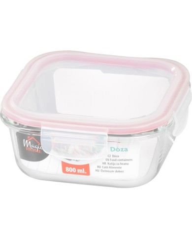 Dóza MagicHome, štvorcová, 800 ml, s vekom, Clip, sklenená