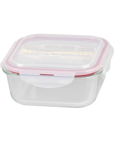 Dóza MagicHome, štvorcová, s vekom, 1200 ml, s príborom, Clip, sklenená