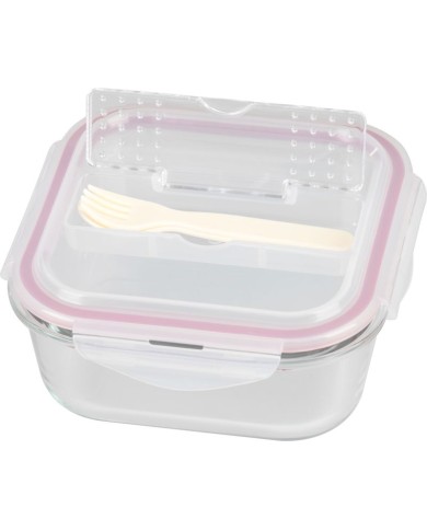 Dóza MagicHome, štvorcová, s vekom, 1200 ml, s príborom, Clip, sklenená