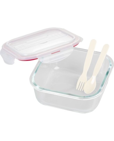 Dóza MagicHome, štvorcová, s vekom, 1200 ml, s príborom, Clip, sklenená