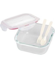 Dóza MagicHome, štvorcová, s vekom, 1200 ml, s príborom, Clip, sklenená