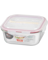 Dóza MagicHome, štvorcová, s vekom, 1200 ml, s príborom, Clip, sklenená