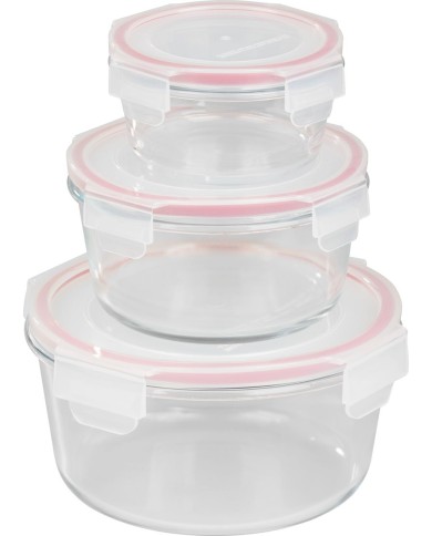 Dóza MagicHome, sada 3 ks, sklenená, sklo, okrúhla, s vekom, 370/800/1500 ml