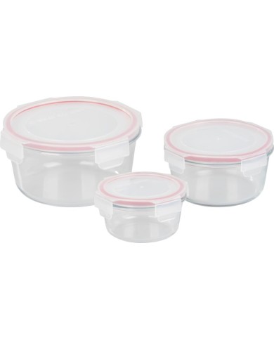 Dóza MagicHome, sada 3 ks, sklenená, sklo, okrúhla, s vekom, 370/800/1500 ml