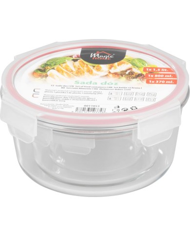 Dóza MagicHome, sada 3 ks, sklenená, sklo, okrúhla, s vekom, 370/800/1500 ml