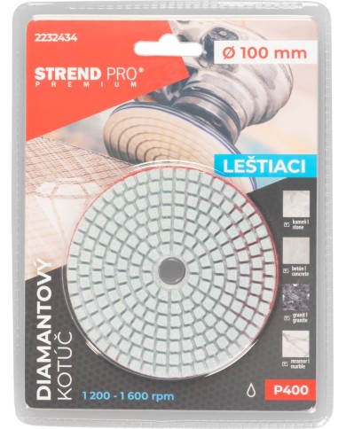 Kotúč Strend Pro Premium P400, 100 mm, leštiaci, diamantový, suchý zips, za mokra leštenie brúsenie