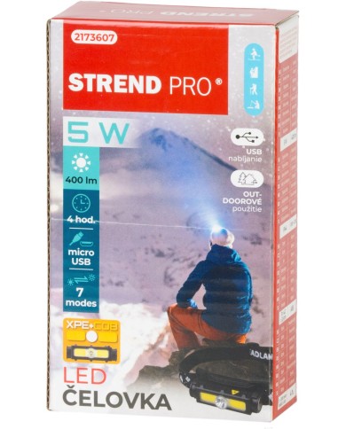 Čelovka Strend Pro Headlight H3173, XPE+COB, 1200 mAh, USB nabíjanie