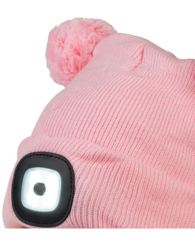 Čiapka Strend Pro kid ružová M, s brmbolcami, 4x SMD LED, USB nabíjanie