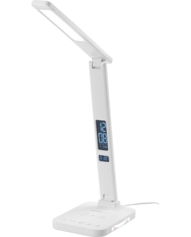 Lampa Strend Pro, stolná, LED, bezdrôtové nabíjanie, voľba intenzity svetla, s displejom, hodiny, budík, teplomer, 4 W, biela