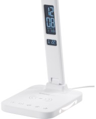 Lampa Strend Pro, stolná, LED, bezdrôtové nabíjanie, voľba intenzity svetla, s displejom, hodiny, budík, teplomer, 4 W, biela