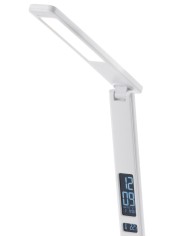 Lampa Strend Pro, stolná, LED, bezdrôtové nabíjanie, voľba intenzity svetla, s displejom, hodiny, budík, teplomer, 4 W, biela