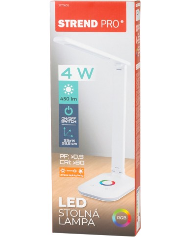 Lampa Strend Pro, stolná, dotykové ovládanie, stmievanie, RGB, podsvietený podstavec, 4 W, biela