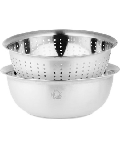 Cedník MagicHome, 26,5 cm, s miskou, okrúhle otvory, nerez