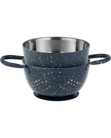 Cedník s misou MagicHome, 15,5 cm, s rúčkou, okrúhle otvory, nerez, sada 2 ks