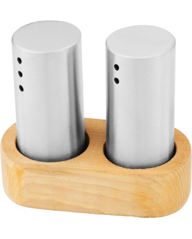 Sada solnička a korenička MagicHome, drevený stojan, nerez