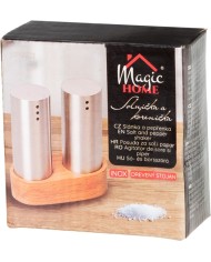 Sada solnička a korenička MagicHome, drevený stojan, nerez