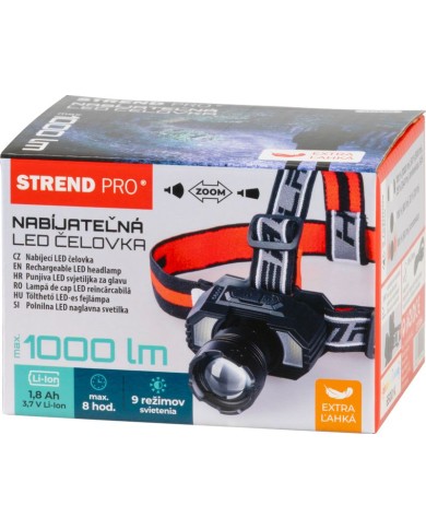 Čelovka Strend Pro Headlight XL121807, LED, 1000 lm, ZOOM, 1800 mAh, USB nabíjanie