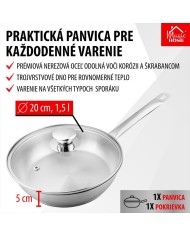 Panvica MagicHome Chloe, 20 cm, 1,5 lit., so sklenenou pokrievkou, nerez