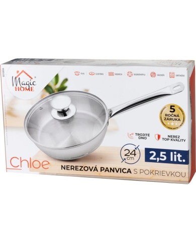 Panvica MagicHome Chloe, 24 cm, 2,5 lit., so sklenenou pokrievkou, nerez