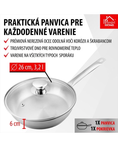 Panvica MagicHome Chloe, 26 cm, 3,2 lit., so sklenenou pokrievkou, nerez