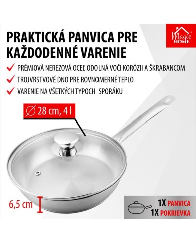 Panvica MagicHome Chloe, 28 cm, 4 lit.,so sklenenou pokrievkou, nerez