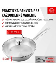 Panvica MagicHome Chloe, 28 cm, 4 lit.,so sklenenou pokrievkou, nerez